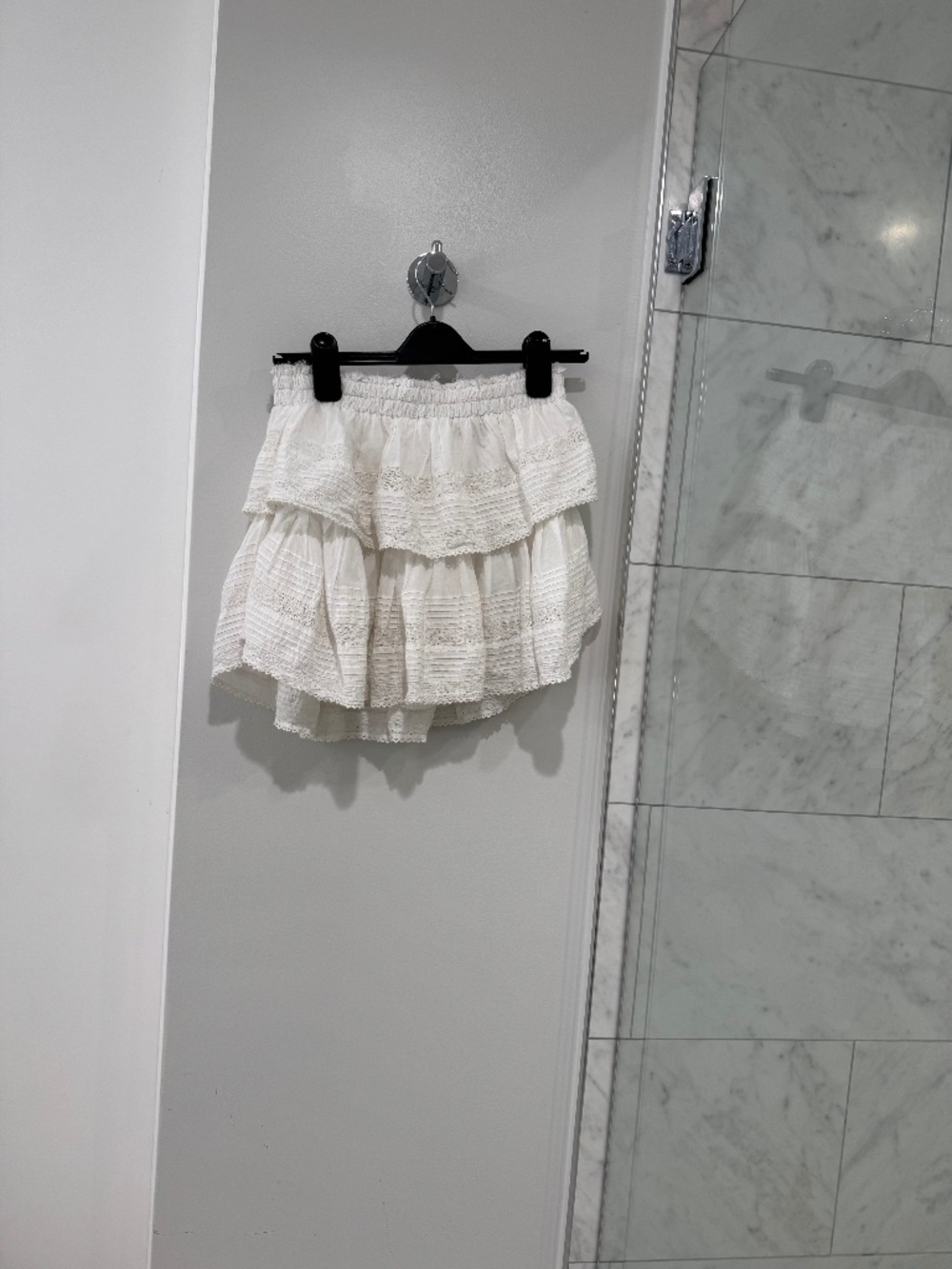 Love Shack Fancy White Ruffle lace mini skirt sz S